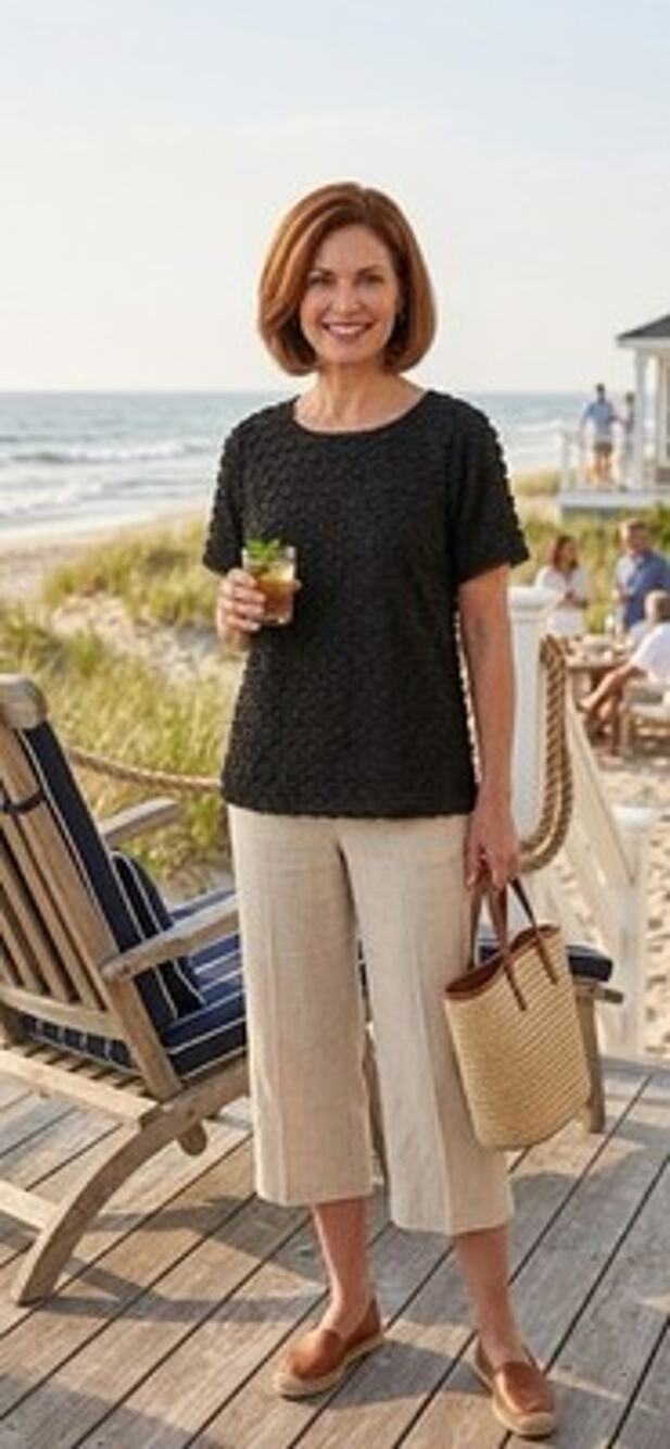 Talbots Black 3D Raised Floral Polka Dot Textured Top - Size 16WP